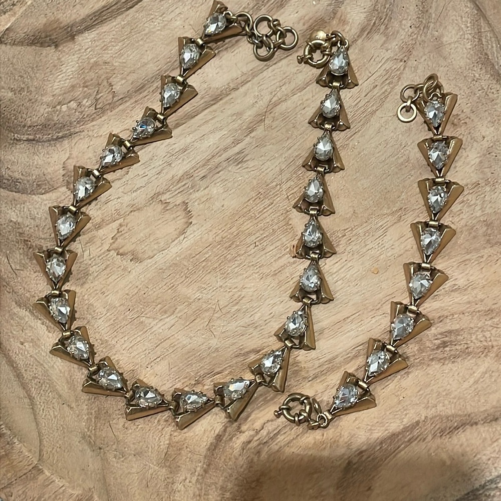 J.Crew Triangle Rhinestone Necklace and Bracelet SET